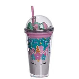 Пластикова склянка з трубочкою та кришкою 400 мл багаторазова пластикова склянка Морська хвиля Yiwu HP-18-1TUP