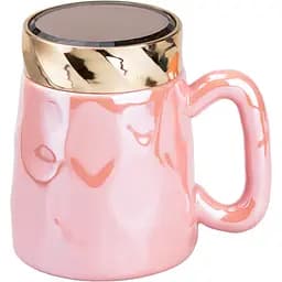 Чашка керамическая Happy Life в зеркальной глазури с крышкой розовая 450 мл HP7195P