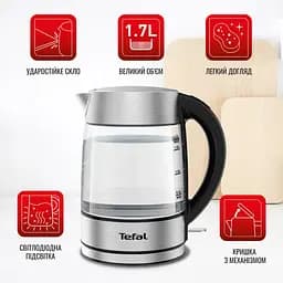 Електрочайник Tefal Glass Kettle з підсвіткою сріблясто-чорний 1.7 л (KI772D38) - мініатюра 6