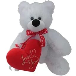 Мягкая игрушка Медведь Медунец с сердечком Белый/красный 34х24 см