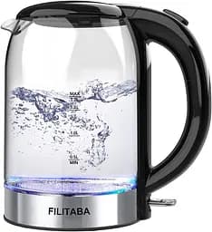 Електричний чайник, скляний чайник для гарячої води об'ємом 1,7 л з синім світлодіодним індикатором, безбарвний бездротовий