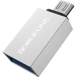 Адаптер перехідник Borofone BV2 MicroUSB to USB 3.0 F сріблястий
