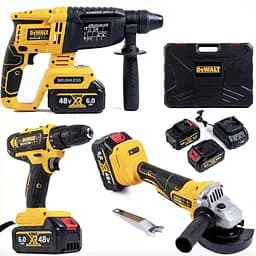Набір акумуляторний DeWalt 3 в 1 шурупокрут перфоратор болгарка в кейсі з 2 акамуляторами 48 Вт Чорний з жовтим