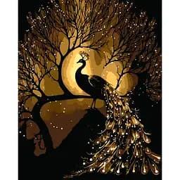 Картина за номерами Santi Золотий павич 40х50 см з LED підсвіткою (955079)