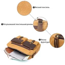 Стильний портфель з якісного текстилю зі шкіряними вставками Vintage 20874_1 світло-коричневий - мініатюра 4