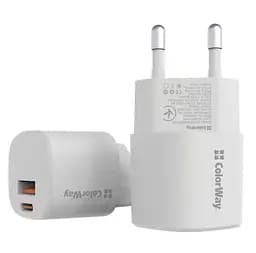 Сетевое зарядное устройство для ColorWay ColorWay GaN 3, белый, 33 Вт, 1xType-C (PD 3.0) / 1xUSB (QC 3.0), Auto ID (CW-CHS043PD-WT)