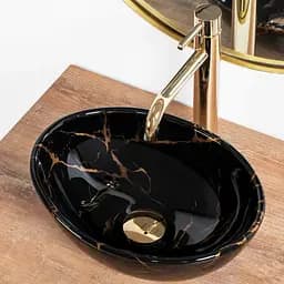 Умивальник Rea Sofia mini black marble shiny накладний REA-U6963, Чорний матовий - мініатюра 3