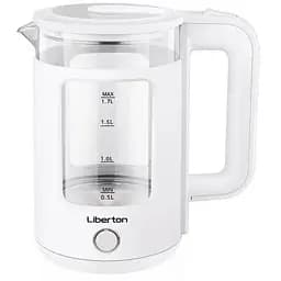 Електрочайник Liberton LEK-6830, білий, 1500W, 1.7л, дисковий, подвійна стінка (нержавіюча сталь+скло), LED-підсвічування,