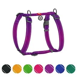 Шлея для собак Waudog Nylon Mono анатомічна H-подібна з QR паспортом світловідбиваюча S 30-40 см фіолетова - мініатюра 2