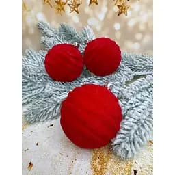 Набір ялинкових куль Хвиля Оксамит 80 мм 6 шт Червоний