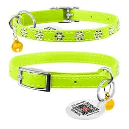 Нашийник Waudog Glamour з резинкою клейовими стразами "Квітка" для котів (ширина 9мм довжина 22-30см) салатовий