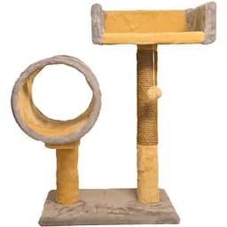 Дряпка Пухнастики з диваном і тунелем сіра з бежевим (К-3)