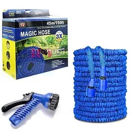 Шланг для поливу садовий Workpro Magic Hose 45м, Шланг-Xhose, що розтягується, для саду та городу з розпилювачем (синій / зелений ) 
