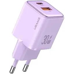 Мережевий зарядний пристрій Usams 30W Quick Charge 3.0 з швидкісною зарядкою (EU-вилка) Фіолетовий (6958444904979)