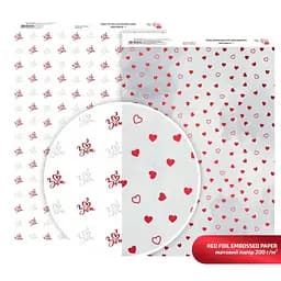 Бумага дизайнерская двусторонняя матовая „Red Hearts“ 1 с тиснением 21х29,7см 200г/м2 ROSA TALENT