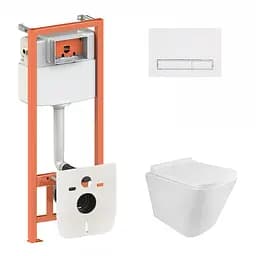 Набор Qtap инсталляция 3 в 1 Nest QT0133M425 с панелью смыва линейной QT0111M08V1384W + унитаз с сиденьем Tern QT1733052ERW, Белый