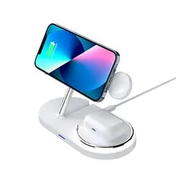 Настільна бездротова док станція 3в1, H101, біла, підтримка MagSafe, підходить для iPhone, AirPods та Apple Watch, універсальний зарядний пристрій для телефону, навушників та годинників, швидка бездротова зарядка, ArmorStandart (ARM78102) - мініатюра 5
