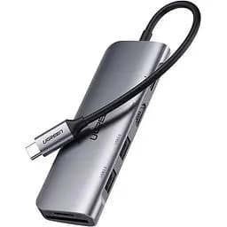 Розгалужувач - хаб Ugreen CM195 Usb-C to 2 Ports Usb3.0-A Hub + HDMI + TF / SD (UGR-70411) сірий