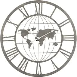 Настінні годинники J-line круглі в металевому корпусі 80 см з картою світу (17179)