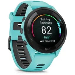 Смарт-годинник Garmin Forerunner 265 корпусом кольору аква з чорним безелем та чорний силіконовим ремінцем - мініатюра 2