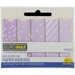 Закладки паперові з клейким шаром Buromax Pastel 65x18 мм 100 шт. бузкові (BM.2332-26)