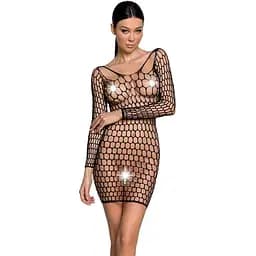 Бодістокінг-сукня з глибоким коміром Passion BS093 black довгі рукави One size