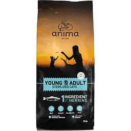 Сухой корм для молодых и взрослых стерилизованных кошек Anima сельдь 2 кг