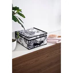 Кошик Idea Home Anthracite Flowers NP-101M прямкутний з кришкою 30x28x15 см (NP-101M прям. ткан. з/кр Anthracite Flowers) - мініатюра 3