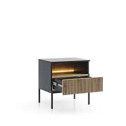 Тумба приліжкова з підсвіткою Perfect Home Сенто / Sento S54 з 1 шухлядою Чорний/дуб вотан (PFH-091484) - мініатюра 2