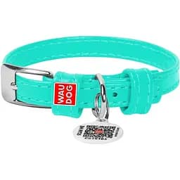 Нашийник для собак Waudog Glamour, шкіряний, з QR паспортом, 19-25х0,9 см, ментоловий