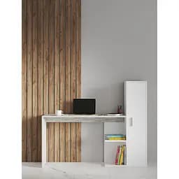 Стіл комп'ютерний з пеналом із дверцятою та поличками з ДСП II S-13 Бетон + Білий