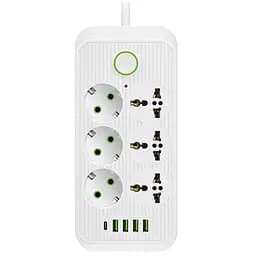 Сетевой фильтр-удлинитель Voltronic F06U, 6 розеток EU+4xUSB+1PD, 2м, 3х0,75мм, 2500W, White - мініатюра 1