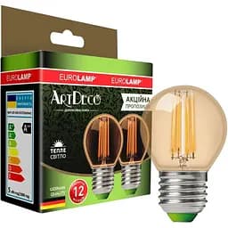 Светодиодная лампа филамент Eurolamp G45 5W E27 3000K (deco) акция 1+1 (MLP-LED-G45-05273(Amber))