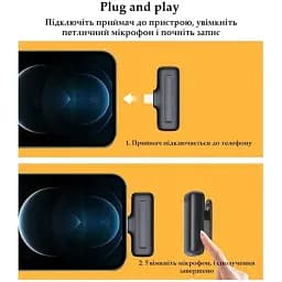 Мікрофон J11 Lightning петличний бездротовий приймач + мікрофон + зарядний кейс Black (17616) - мініатюра 4