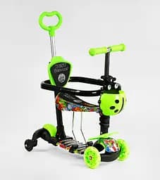 Самокат 5в1 на 4 колеса с бортиками зеленый LS-40203 Best Scooter PU колеса со светом, в коробке