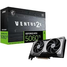 Відеокарта GeForce RTX 5060 Ti, MSI, VENTUS 2X OC PLUS, 16Gb GDDR7, 128-bit, HDMI/3xDP, 2617/28000 MHz, 8-pin (G506T-16V2CP)