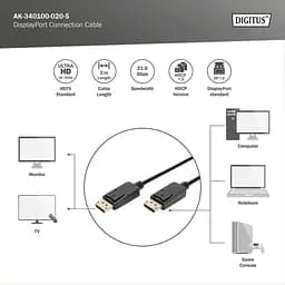 Кабель DisplayPort, тип DP M/M, 2.0 м, колір чорний AK-340100-020-S DIGITUS by ASSMANN - мініатюра 2