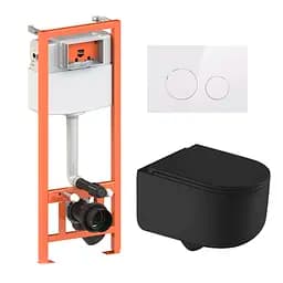 Подвесной унитаз Qtap Taurus Ultra Quiet + инсталляция Qtap Nest 4 в 1 (круглая клавиша White), Черный