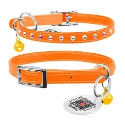 Нашийник Waudog Glamour з резинкою клейовими стразами для котів (ширина 9мм довжина 22-30см) помаранчевий