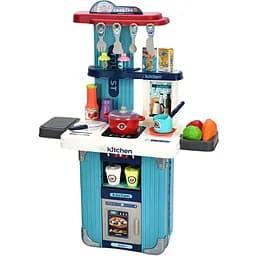 Детская игровая кухня 008-601-606A-1, 3в1 со светом и звуком с духовкой и посудой синяя