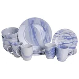 Столовий набір посуду тарілок і чашок 16 предметів на 4 персони Marble Clara порцеляновий, обідній столовий сервіз тарілок Синій Yiwu MD-16-3B