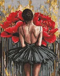 Алмазная мозаика на подрамнике Балерина с красными пионами Ideyka 40х50см AMO8356