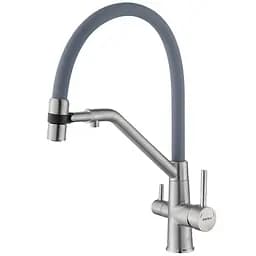 Смеситель для кухни на две воды с гибким изливом Zerix MAG-021 refl.gray ZX6004, Нержавеющая сталь