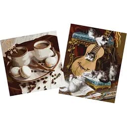 Набір для розпису по номерах Ideyka Пухнасті музиканти 40х50 см та Кава зі смаком кохання 40х40 см (СKHO8157)