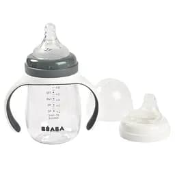 Поильник учебный Beaba 2 в 1, 210 мл, серый (913532)