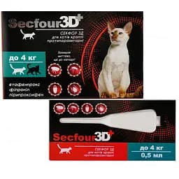 Капли противопаразитарные Fipromax Secfour 3D для котов до 4 кг 0.5 мл 2 шт.
