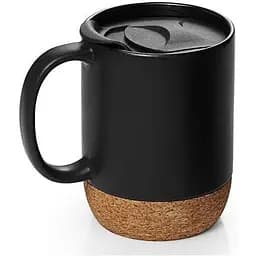 Керамічний кавовий кухоль OldBro Black 400 мл з ізольованим корковим дном і кришкою