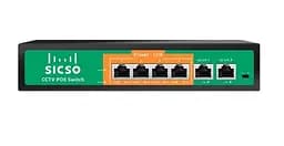 Коммутатор POE SICSO 48V с 4 портами POE 100Мбит + 2порт Ethernet(UP-Link) - мініатюра 1