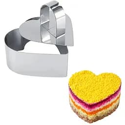 Форма кулінарна з виштовхувачем у формі серця для викладання/вирубки мусів, салатів і гарнірів із нержавіючої сталі 8 х 8 см Сріблястий 88070