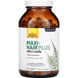 Комплекс для волос и ногтей Country Life Maxi-Hair Plus 5000 мкг 240 вегетарианских капсул